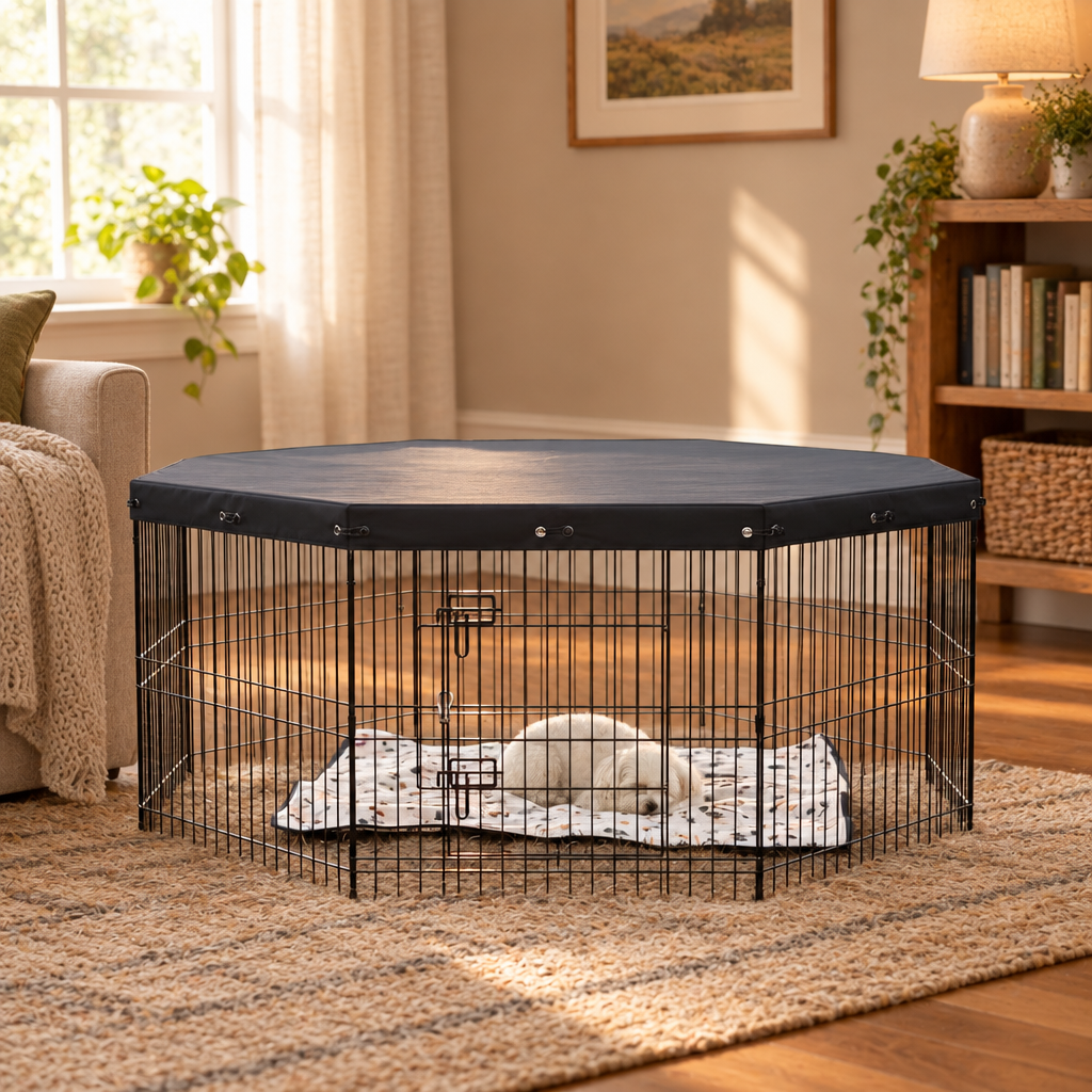 8 Panel Metal Dog Playpen with Top Cover, 24 in High