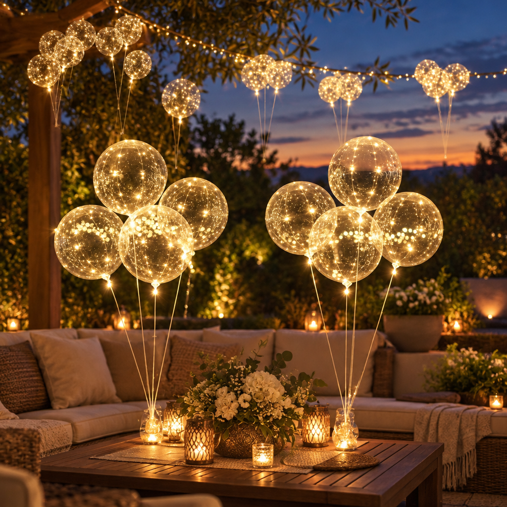 10 Pack Clear Bubble LED Balloons with String Lights
