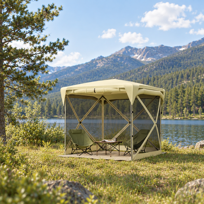 11 x 11 ft Pop Up Gazebo Screen Tent with Roof Cover, Beige