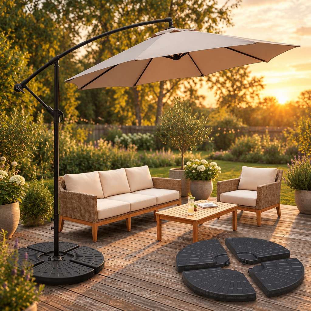 145 lb Cantilever Patio Umbrella Base, Black, 4-Piece