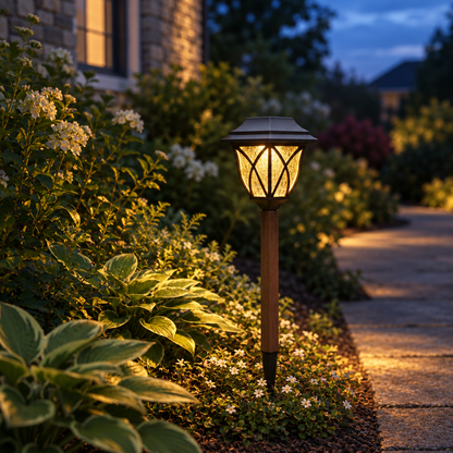 Solar Wooden Stake Landscape Lights, 2 Pack
