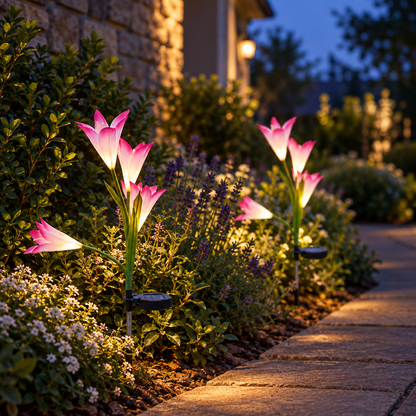 2-Pack Solar Lily Flower Garden Lights, LED