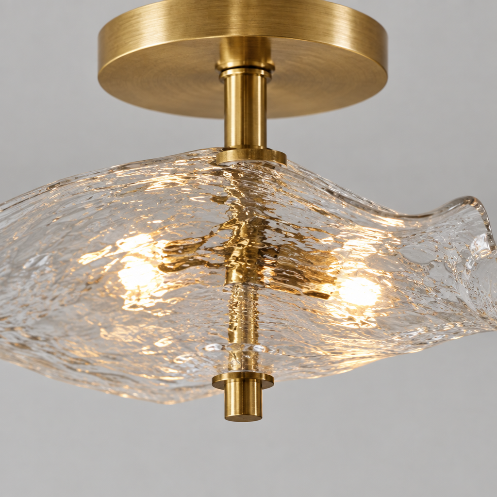 16.5 in Glass Semi Flush Mount Ceiling Light, 2-Light, Gold