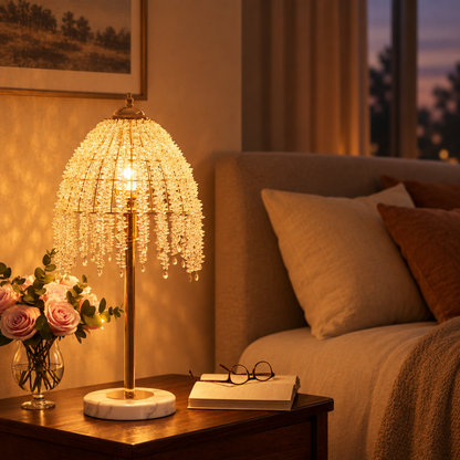 19 in Crystal Waterfall Table Lamp, Gold