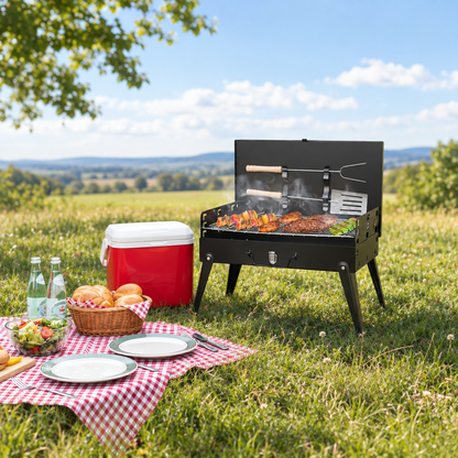 Foldable Portable Charcoal Grill with Carry Handles, Black