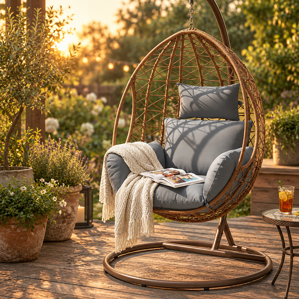 Hanging Egg Chair Cushion with Headrest Pillow