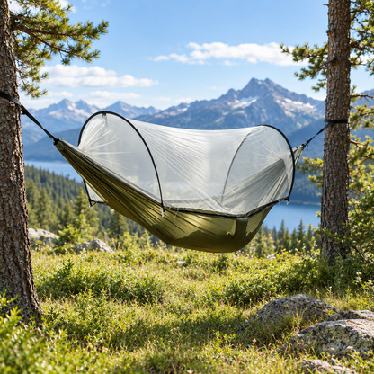 Camping Hammock with Mesh Net, 440 lb Capacity