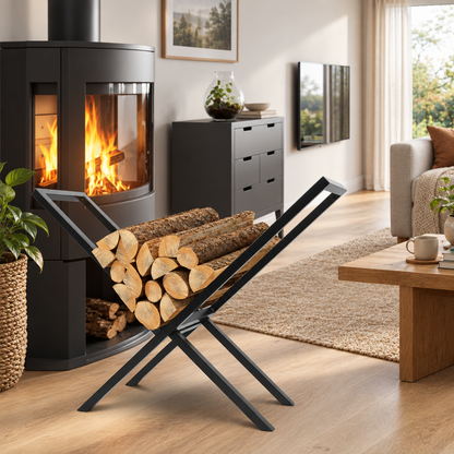 Foldable X Frame Firewood Log Rack, Steel, 220 lb Load