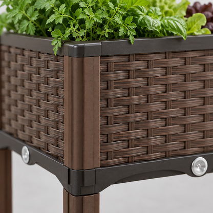 Elevated Raised Garden Bed with Self Watering Tray, Brown