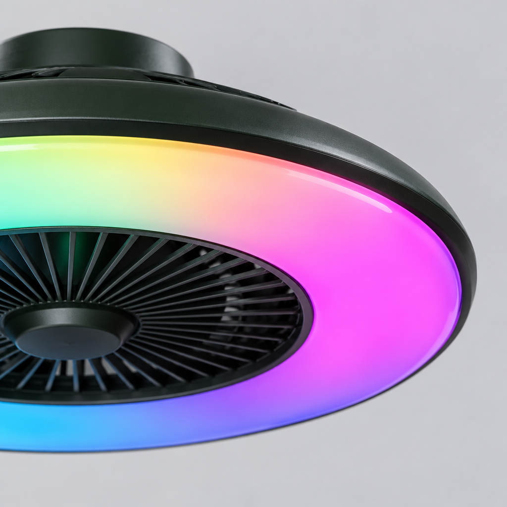 23 in Black Ceiling Fan Light, RGB LED, App and Remote