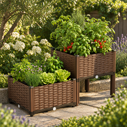 2 Piece Self-Watering Raised Planter Box with Legs, Brown