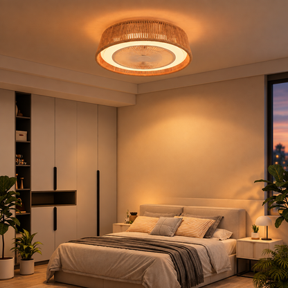 Rope Woven Ceiling Fan Light with RGB LED, Semi Flush