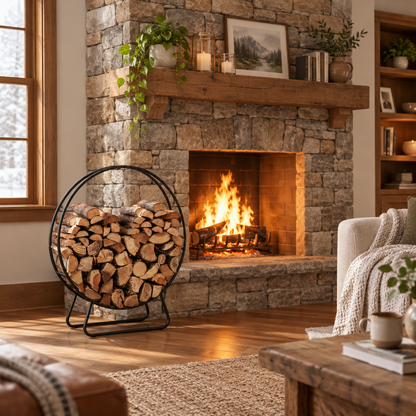 24 in Round Steel Firewood Log Rack, Black