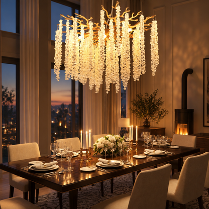 23.6 in Gold Pendant Light with Cascading Crystal Strands