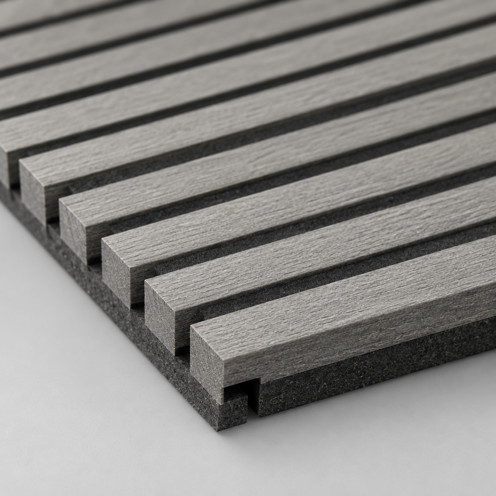 24 in Acoustic Wood-Look Slat Wall Panels, 4 Pack, Gray