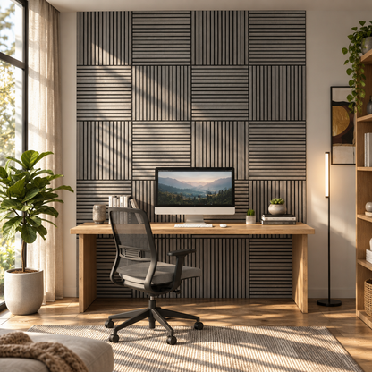 24 in Acoustic Wood-Look Slat Wall Panels, 4 Pack, Gray