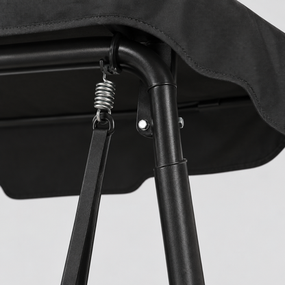 3 Seat Patio Canopy Swing with Cushions, Black Steel Frame