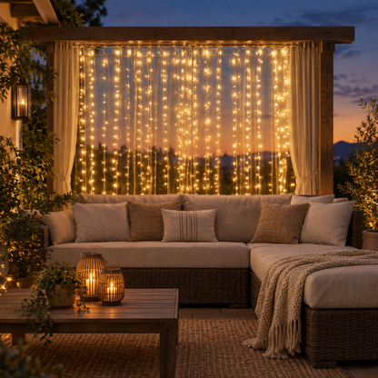 300 LED Warm White Fairy Curtain Lights, 8 Modes, USB