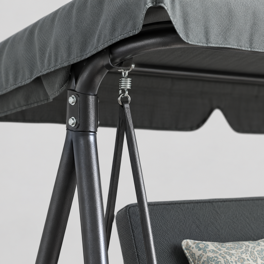 3 Seat Patio Swing with Tilt Canopy and Cushion, Gray