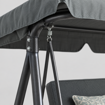 3 Seat Patio Swing with Tilt Canopy and Cushion, Gray