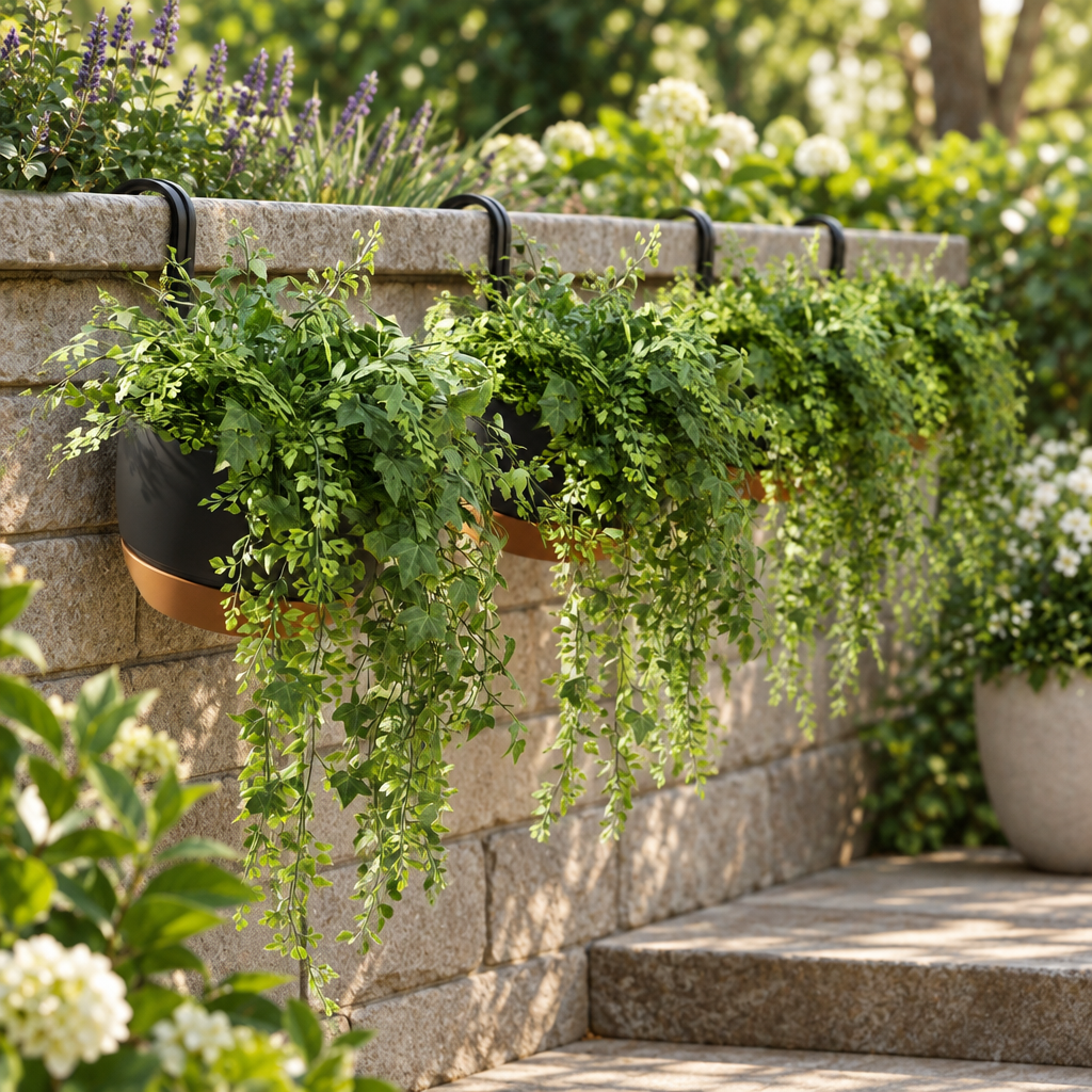 4 Pack 9.64 in Hanging Planters with Drip Trays, Gray