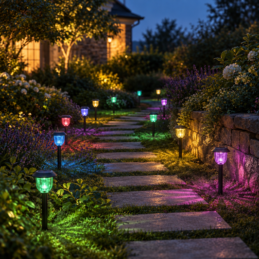 4 Pack RGB Solar Pathway Lights, IP65 Outdoor Yard