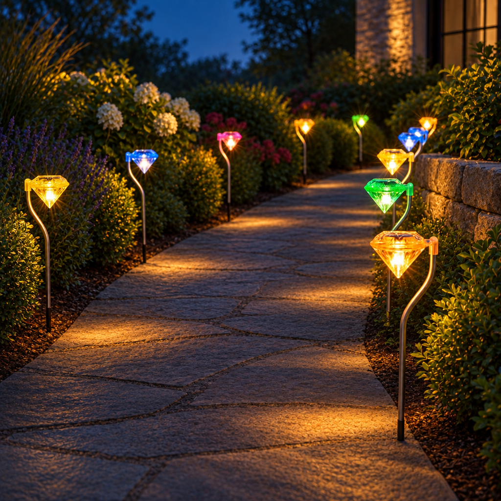 4 Pack Diamond Solar Garden Lights, 7 Color, 12.2 in
