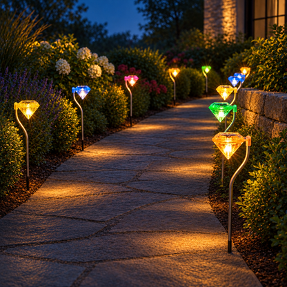 4 Pack Diamond Solar Garden Lights, 7 Color, 12.2 in
