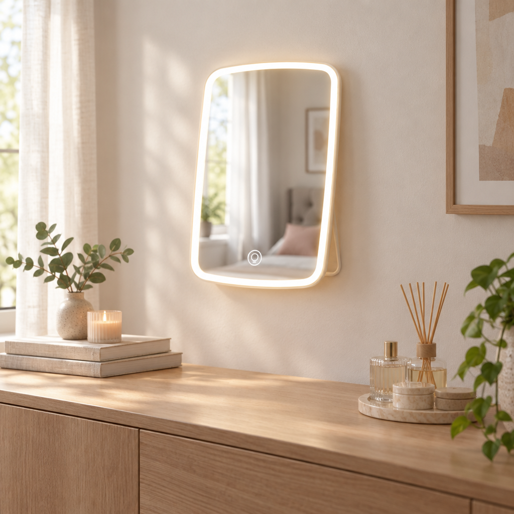 Lighted Makeup Mirror, 5.98 x 8.62 in, 40 LED, White