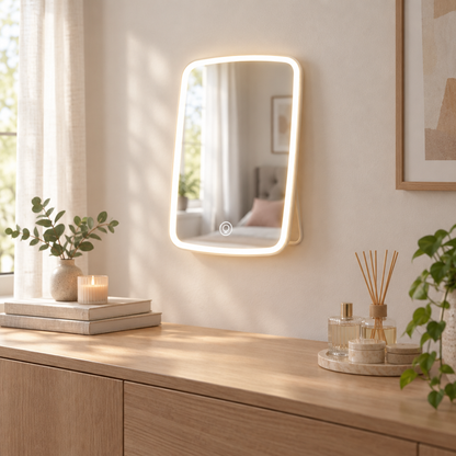 Lighted Makeup Mirror, 5.98 x 8.62 in, 40 LED, White