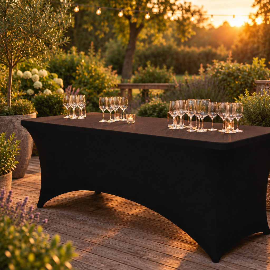 10 Pack Fitted Stretch Table Covers for 6 ft Tables, Black