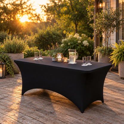 3 Pack Fitted Stretch Table Covers for 6 ft Tables, Black