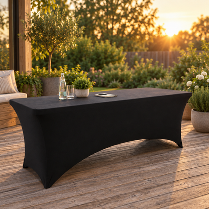 6 Pack Fitted Stretch Table Covers for 8 ft Tables, Black