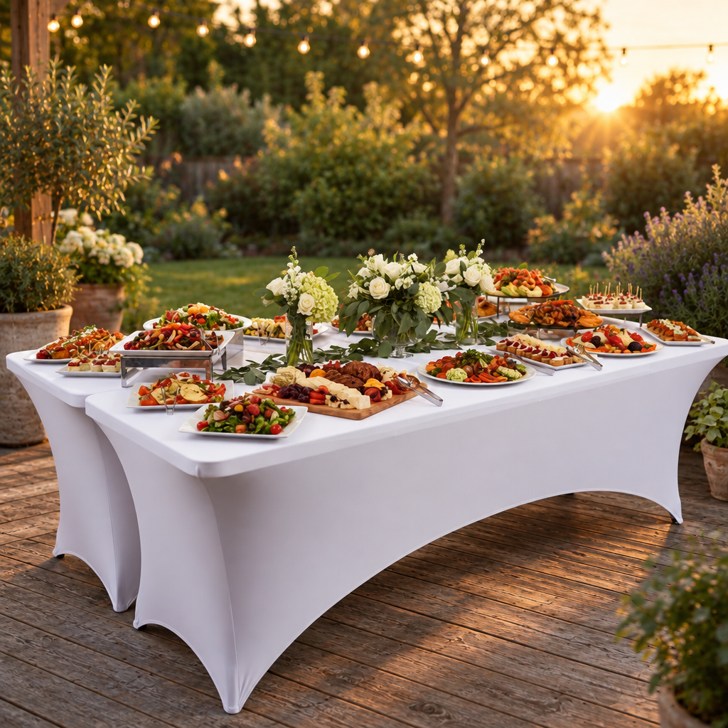 6 Pack Fitted Stretch Table Covers for 8 ft Tables, White