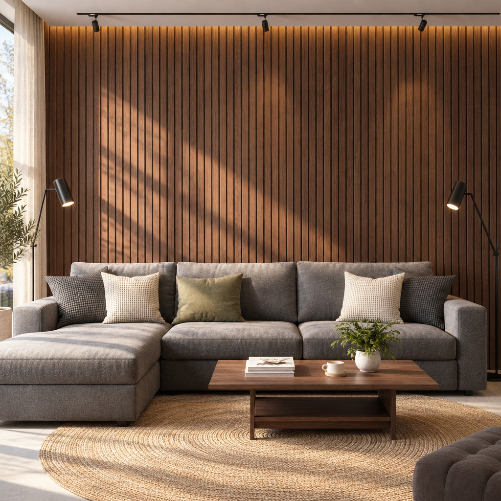 Walnut Wood Slat Acoustic Wall Panels, 4 Pack