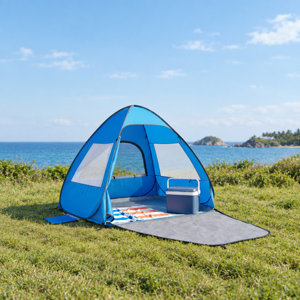 2 Person Pop-Up Beach Tent Sun Shelter, Black