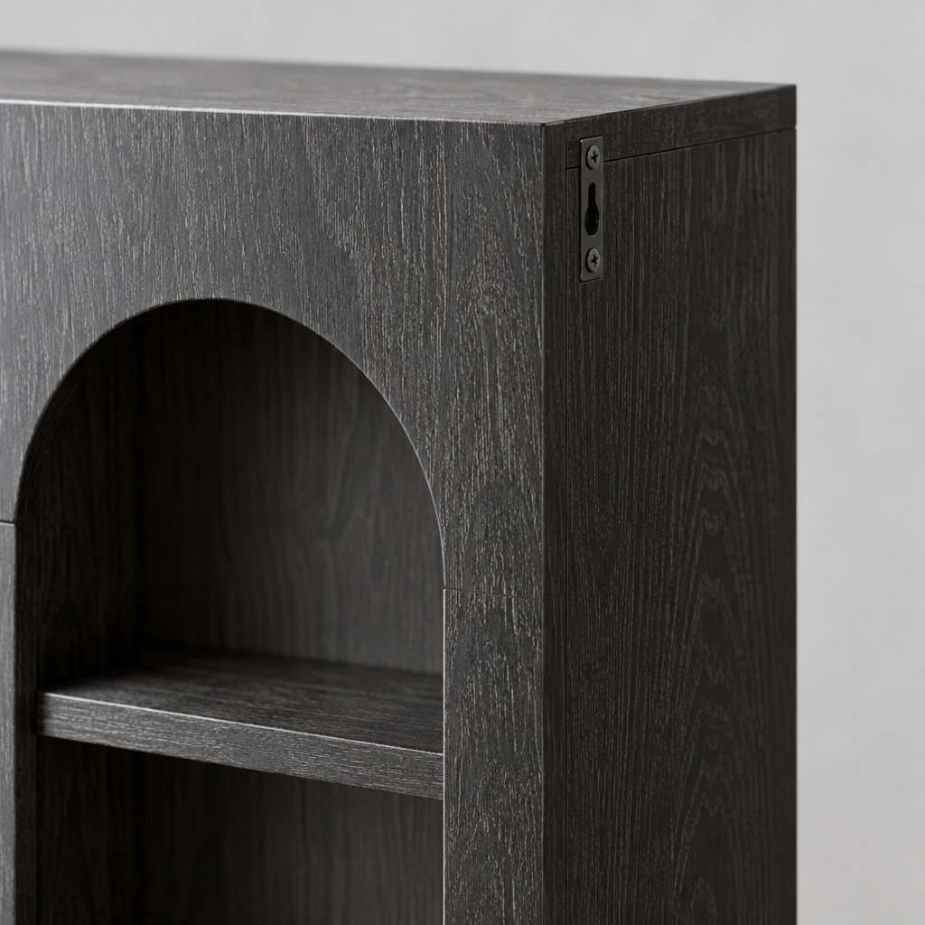 70.9 in Arched Farmhouse Bookshelf, Black Wood Grain