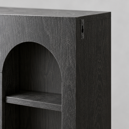 70.9 in Arched Farmhouse Bookshelf, Black Wood Grain