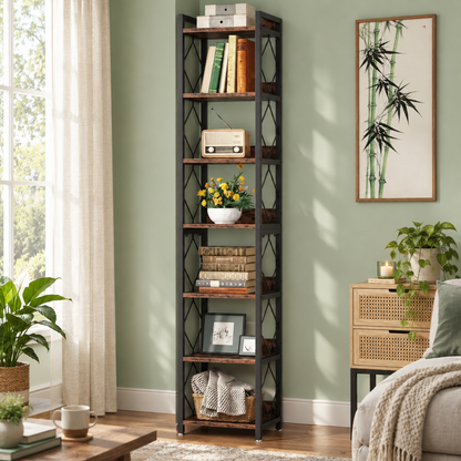 7-Tier Narrow Corner Bookshelf, 78.7 in Tall