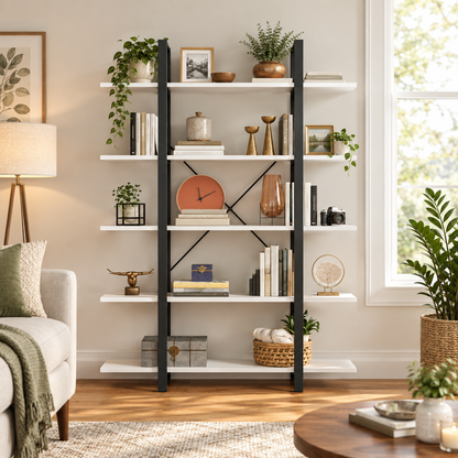 5-Shelf Bookcase 72 in Tall, Black and White