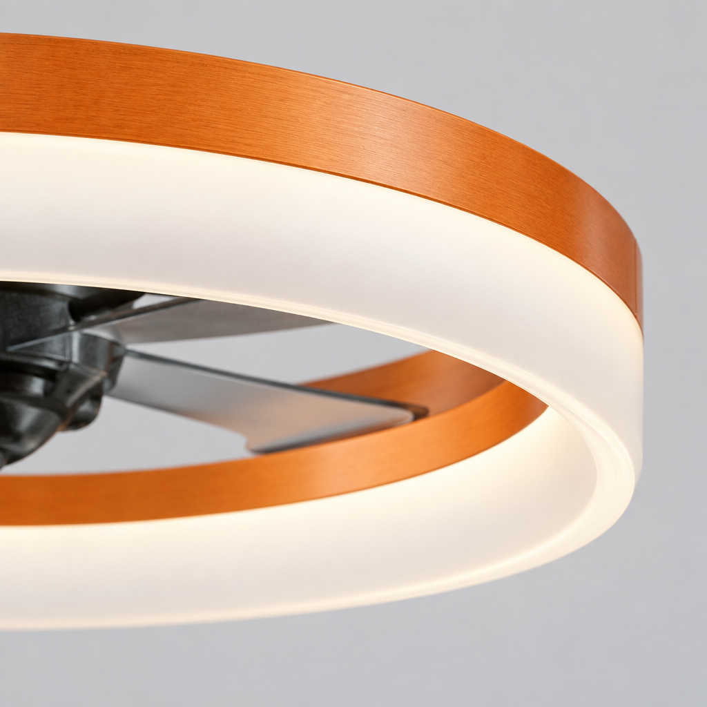 Flush Mount Ceiling Fan with Dimmable LED Light, Orange