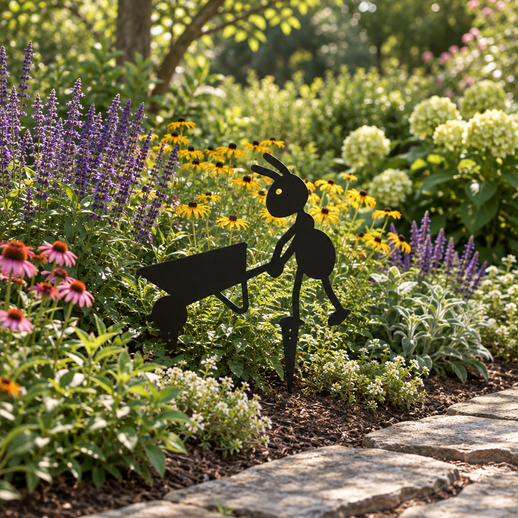 Iron Ant Garden Stake, Outdoor Metal Yard Art
