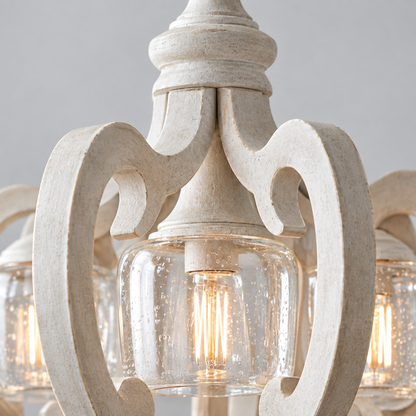 Farmhouse 6-Light Wood Chandelier, Cream