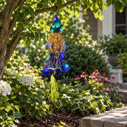 Hanging Witch Yard Decorations with String Lights, 4 Pack