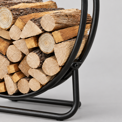20 in Round Metal Firewood Log Hoop Rack, Black
