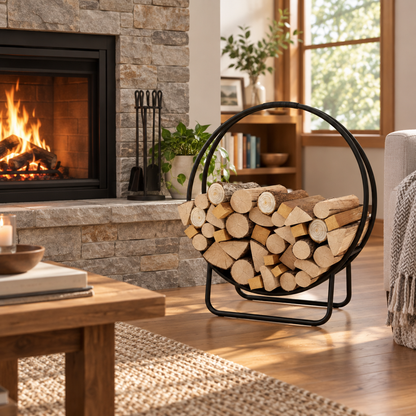 20 in Round Metal Firewood Log Hoop Rack, Black