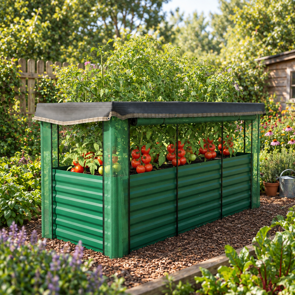 Raised Garden Bed with Crop Cage and Shade Cloth, Green