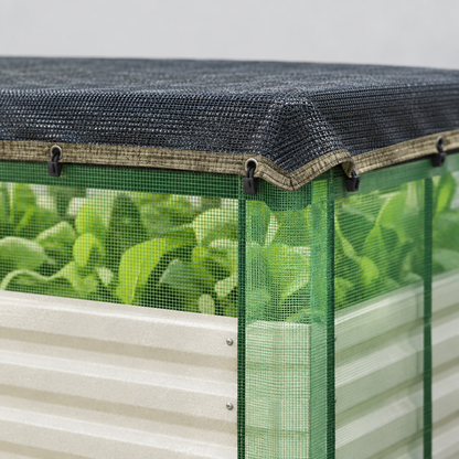 Raised Garden Bed with Crop Cage and Shade Cloth, Beige