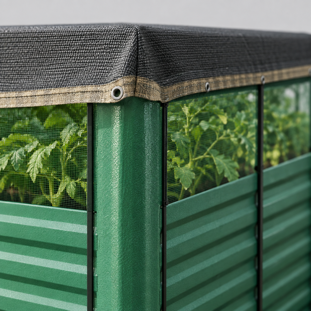 Raised Garden Bed with Crop Cage and Shade Cloth, Green