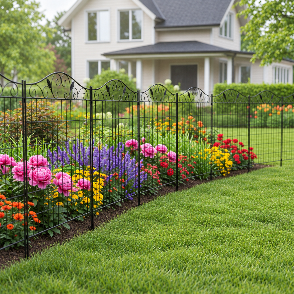 44 in x 12 ft Folding Garden Fence Border, 4 Panels, Black